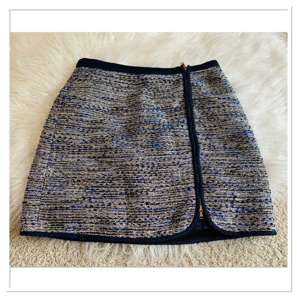 J.Crew Tweed Zip Front Skirt Blue Multicolor Size 12